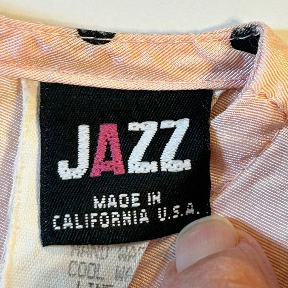 Vintage 80s Jazz Girls Polka Dot Peplum Dress Pink Black Long Sleeve Retro Party